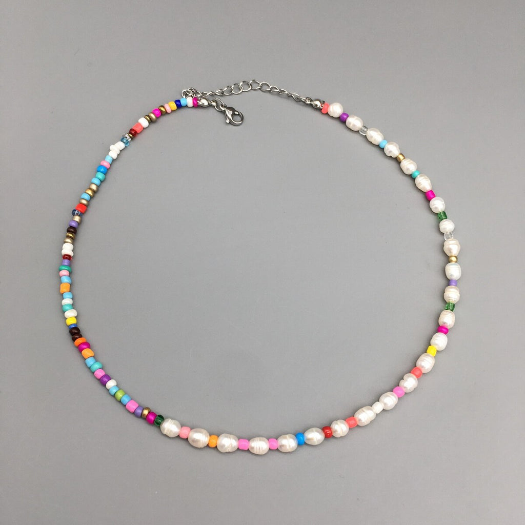 2021 Bohemian Multi-Color Glass Beads Freshwater Pearl Necklace for Women Girls Female Choker Jewelry Drop Shipping
