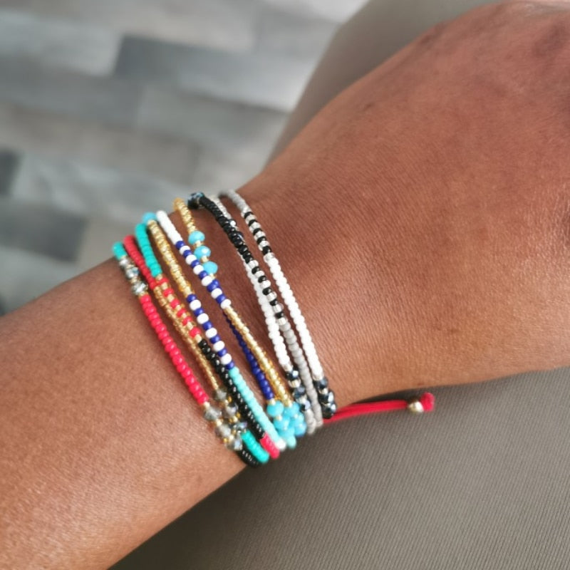 2021 Bohemian Seed Bead Charm Bracelet Set  Design  Selling Ethnic Style Beach Bead Elastic Stretch Bracelet for Women