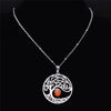 2021 Bohemian Sun Tree of Life Opal Stainless Steel Necklace Women Silver Color Charm Necklace Jewelry collier femme N4419S04