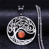 2021 Bohemian Sun Tree of Life Opal Stainless Steel Necklace Women Silver Color Charm Necklace Jewelry collier femme N4419S04