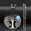 2021 Bohemian Sun Tree of Life Opal Stainless Steel Necklace Women Silver Color Charm Necklace Jewelry collier femme N4419S04