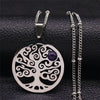 2021 Bohemian Sun Tree of Life Opal Stainless Steel Necklace Women Silver Color Charm Necklace Jewelry collier femme N4419S04