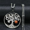2021 Bohemian Sun Tree of Life Opal Stainless Steel Necklace Women Silver Color Charm Necklace Jewelry collier femme N4419S04
