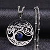 2021 Bohemian Sun Tree of Life Opal Stainless Steel Necklace Women Silver Color Charm Necklace Jewelry collier femme N4419S04