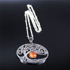 2021 Bohemian Sun Tree of Life Opal Stainless Steel Necklace Women Silver Color Charm Necklace Jewelry collier femme N4419S04