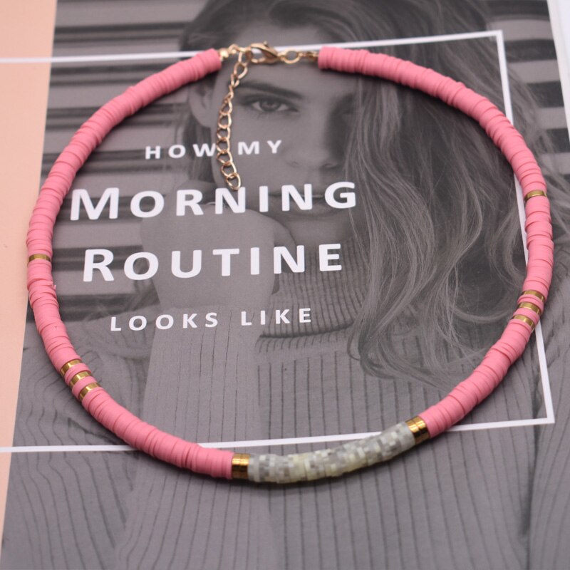 2021 Boho Natural stone Beads Necklace Polymer Clay Necklace Soft Pottery Choker Necklace Handmade Femme Jewelry Gifts