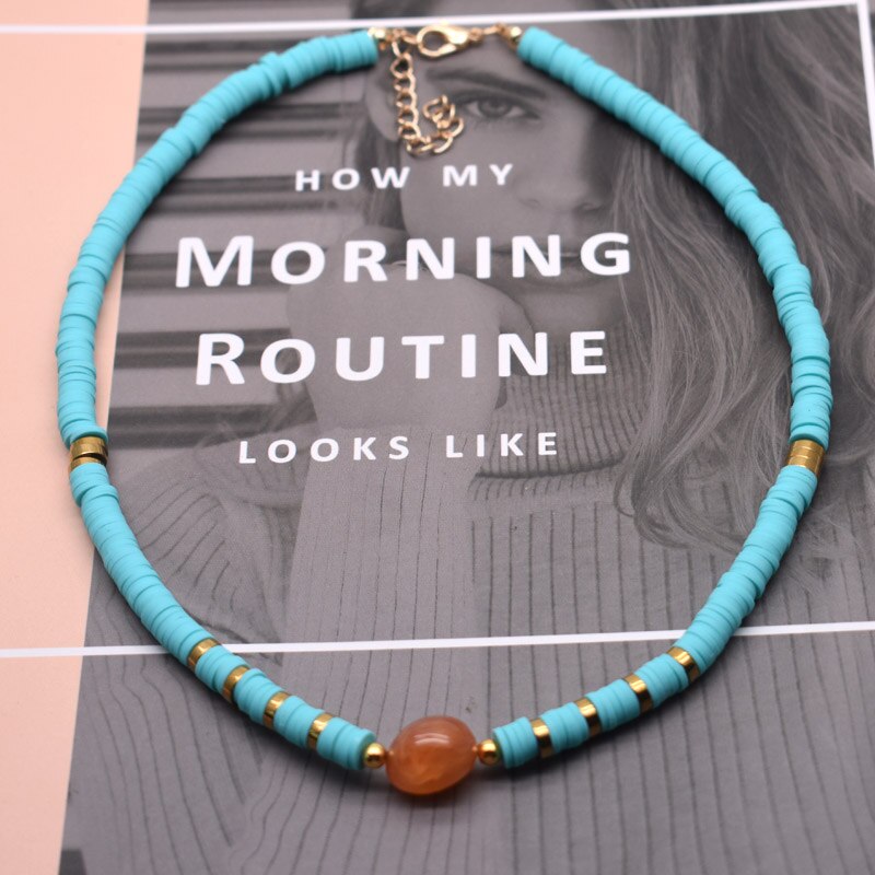 2021 Boho Natural stone Beads Necklace Polymer Clay Necklace Soft Pottery Choker Necklace Handmade Femme Jewelry Gifts