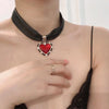 2021 Brand Jewelry Women Black Leather Chain Red White Heart Pendants Choker  Brand Short Gold Chain Party Jewelry