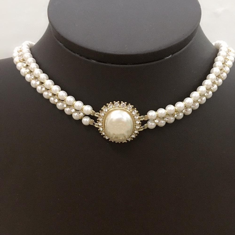 2021 Brand Women Vintage Big Oval Pendants Pearls Chain Necklace Party Fine Jewelry