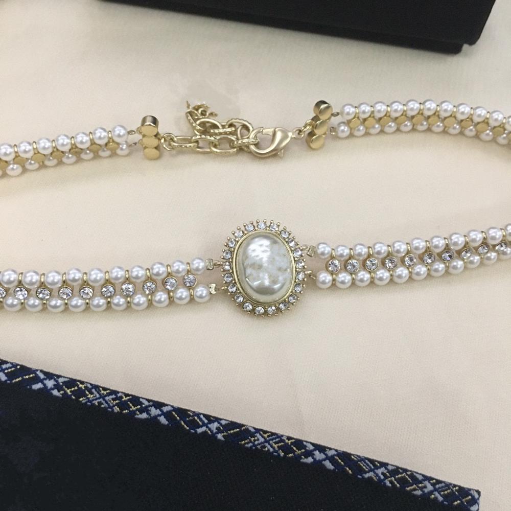 2021 Brand Women Vintage Big Oval Pendants Pearls Chain Necklace Party Fine Jewelry