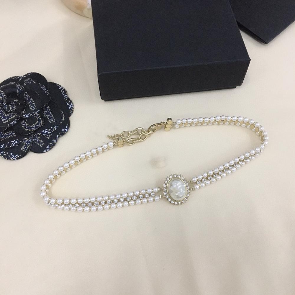 2021 Brand Women Vintage Big Oval Pendants Pearls Chain Necklace Party Fine Jewelry