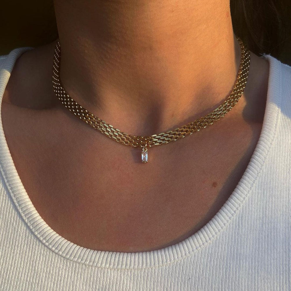 2022 Classic Snake Gold Cube Chain Roll Necklace  For Women Classic Wide Hollow Crystal Pendant Magic Bitcoin Necklaces Jewelry