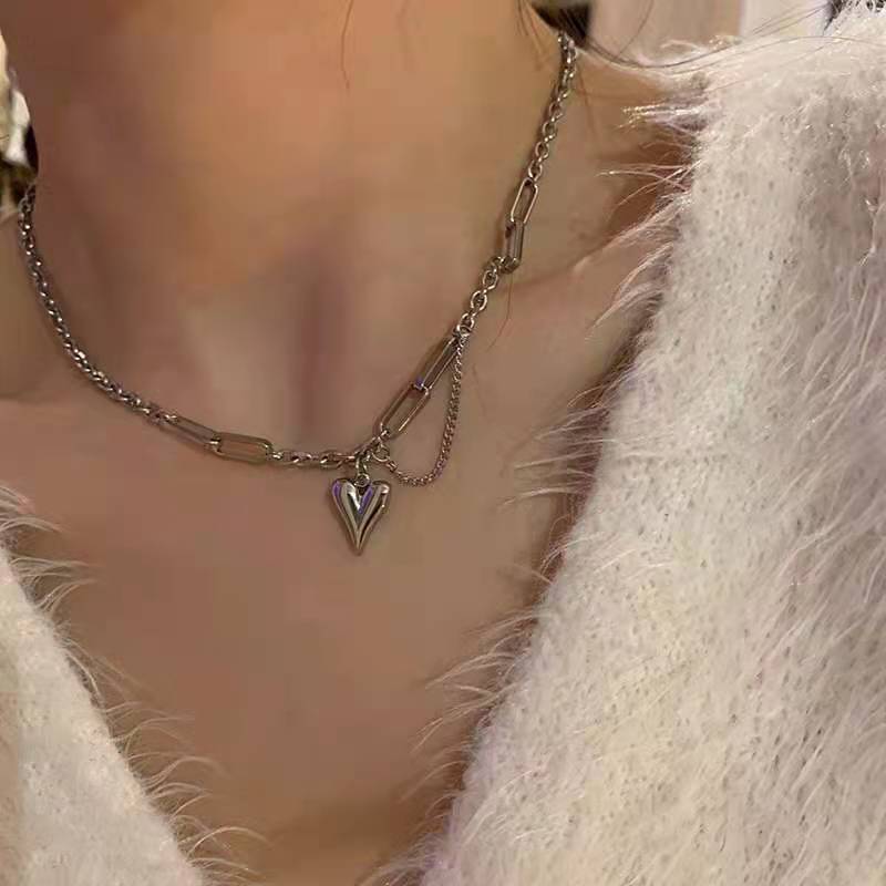 2021 Color plata gruesos Vintage amor colgantes de corazón collares de cadena de Metal Collar para las mujeres declaración Punk regalo de joyería de moda