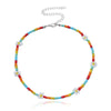 2022 Colorful Daisy Flowers Beaded Necklace Charm Statement Short Choker Necklace for Women Korea Summer Jewelry