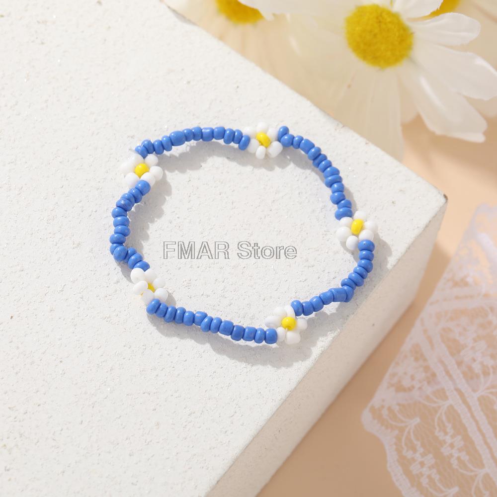 2022 Colorful Daisy Flowers Beaded Necklace Charm Statement Short Choker Necklace for Women Korea Summer Jewelry