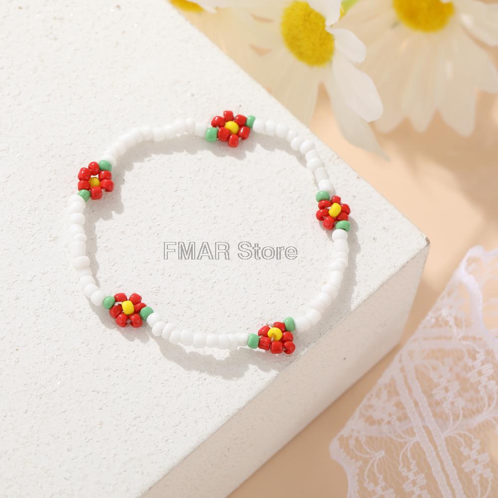 2022 Colorful Daisy Flowers Beaded Necklace Charm Statement Short Choker Necklace for Women Korea Summer Jewelry