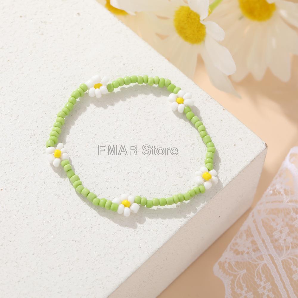 2022 Colorful Daisy Flowers Beaded Necklace Charm Statement Short Choker Necklace for Women Korea Summer Jewelry