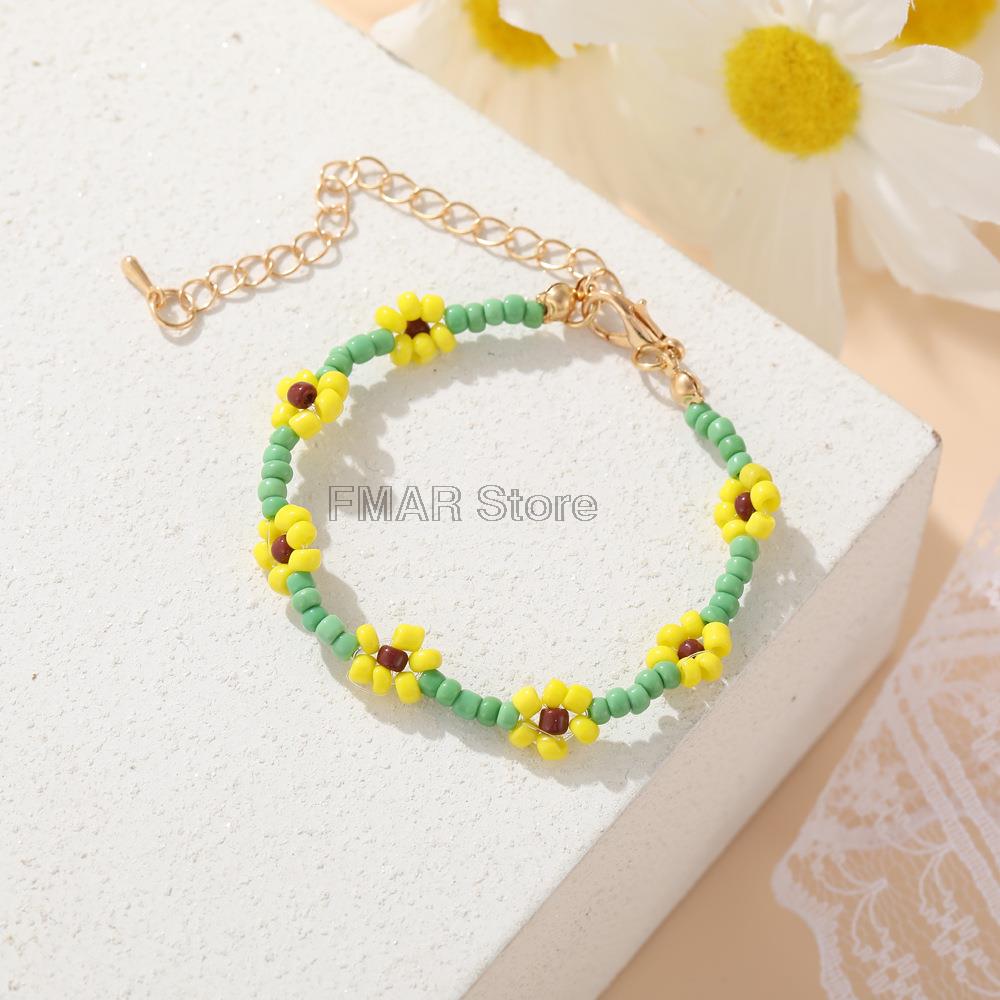 2022 Colorful Daisy Flowers Beaded Necklace Charm Statement Short Choker Necklace for Women Korea Summer Jewelry