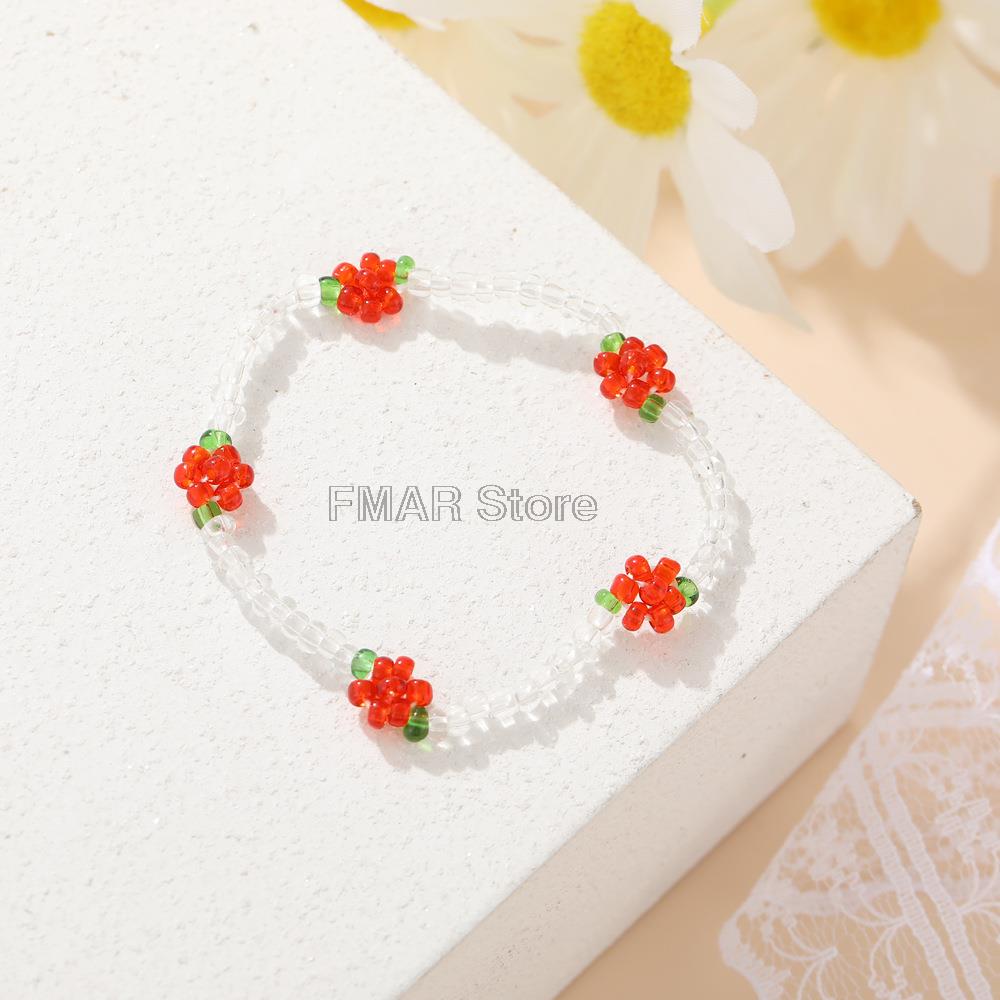 2022 Colorful Daisy Flowers Beaded Necklace Charm Statement Short Choker Necklace for Women Korea Summer Jewelry
