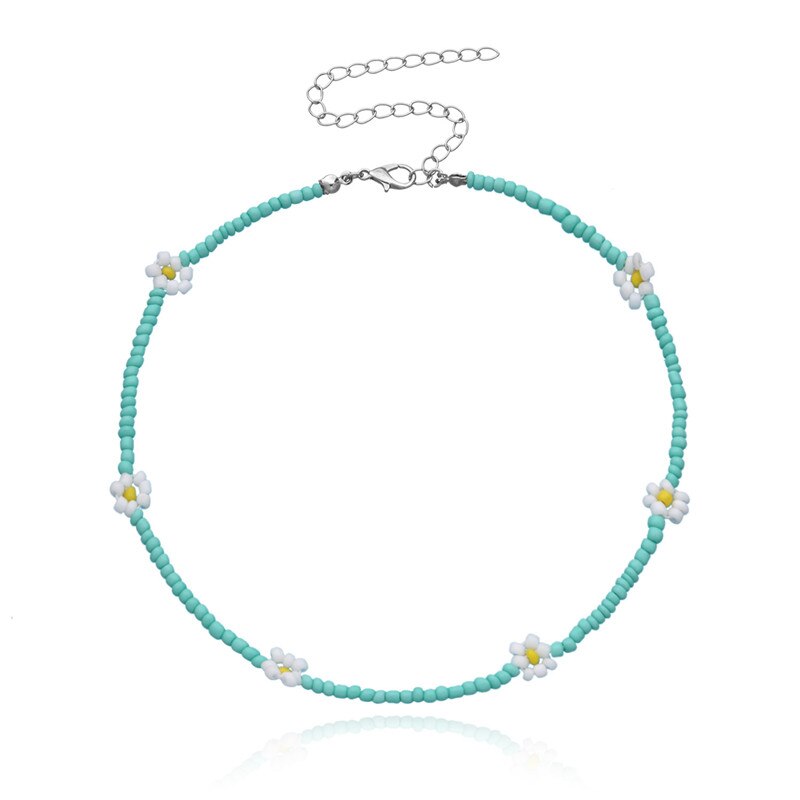 2022 Colorful Daisy Flowers Beaded Necklace Charm Statement Short Choker Necklace for Women Korea Summer Jewelry