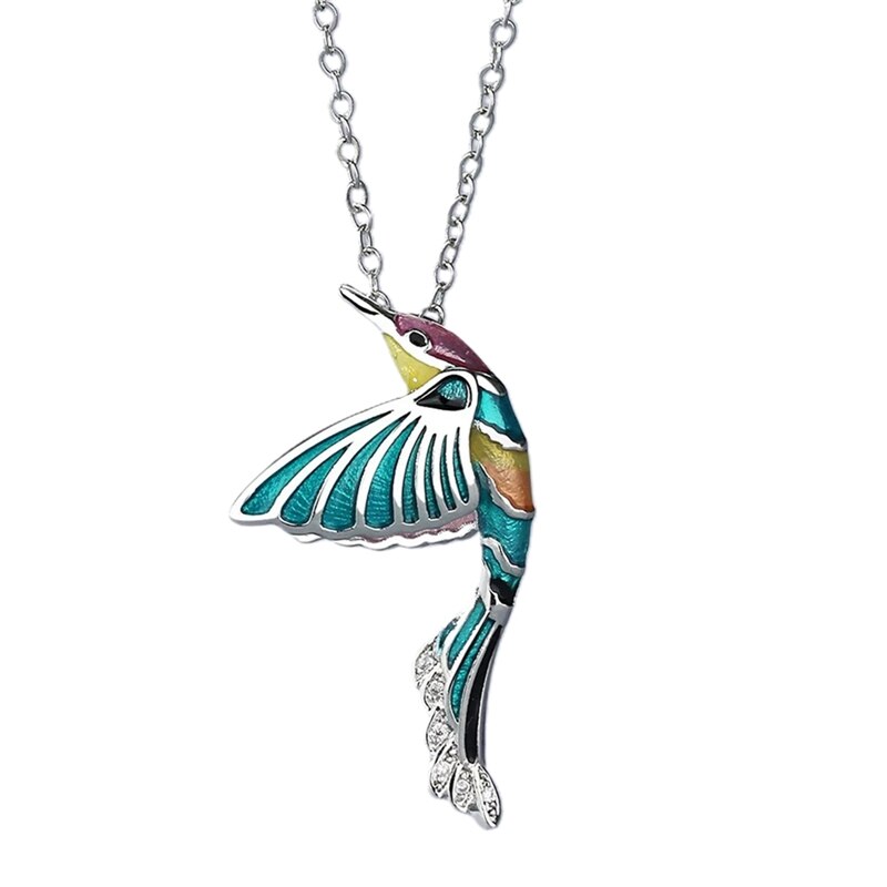 2021 Creative Hummingbird Pendant Necklace Color Epoxy Jewelry Bird Clavicle Chain Women's Necklace Hand Enamel