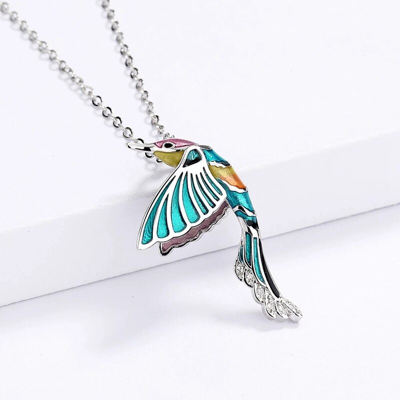 2021 Creative Hummingbird Pendant Necklace Color Epoxy Jewelry Bird Clavicle Chain Women&#39;s Necklace Hand Enamel