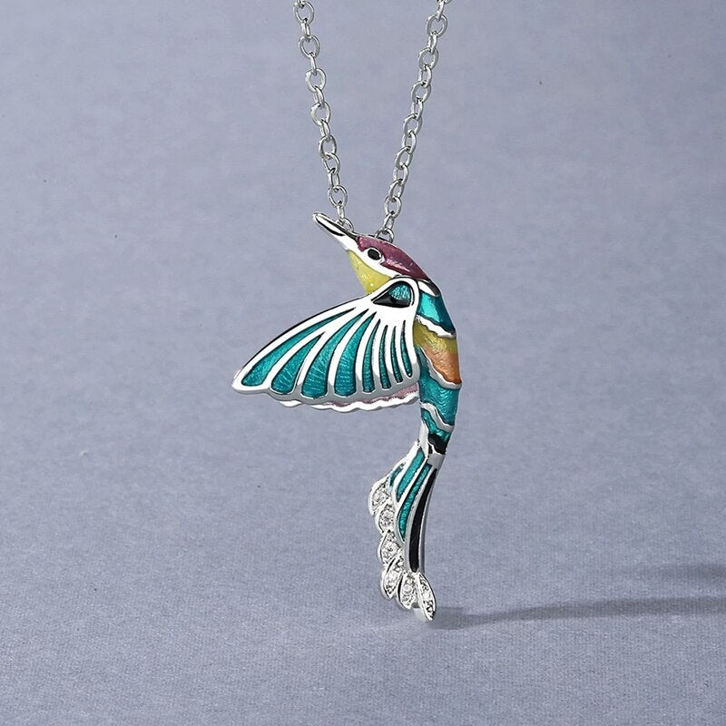 2021 Creative Hummingbird Pendant Necklace Color Epoxy Jewelry Bird Clavicle Chain Women&#39;s Necklace Hand Enamel