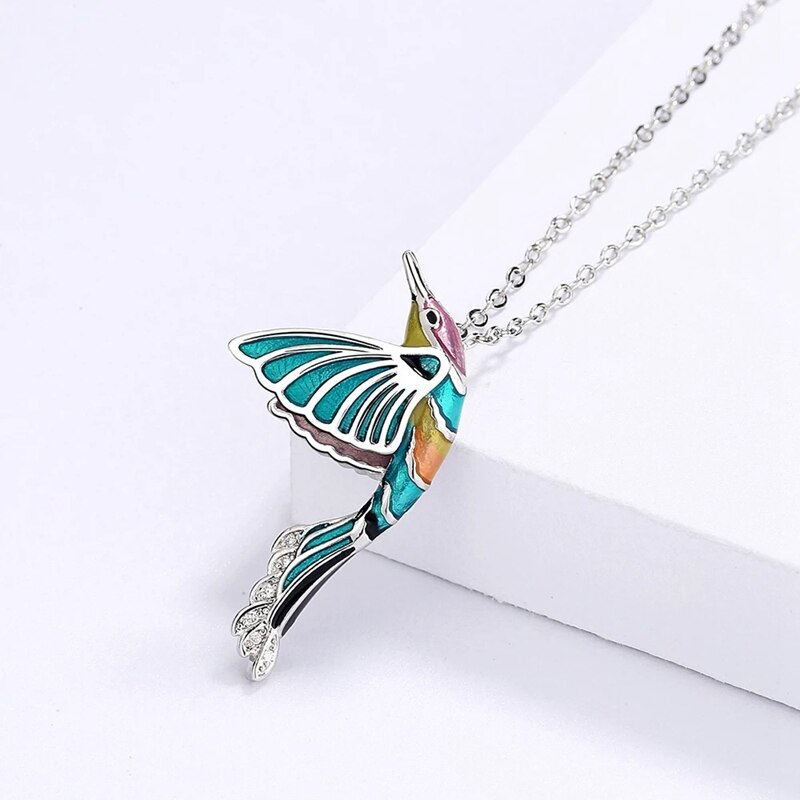 2021 Creative Hummingbird Pendant Necklace Color Epoxy Jewelry Bird Clavicle Chain Women&#39;s Necklace Hand Enamel