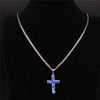 2022 Cross Stainless Steel Natural Stone Lapis Lazuli Statement Necklace Women Silver Color Necklaces jewelry gargantilla N20224
