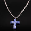 2022 Cross Stainless Steel Natural Stone Lapis Lazuli Statement Necklace Women Silver Color Necklaces jewelry gargantilla N20224
