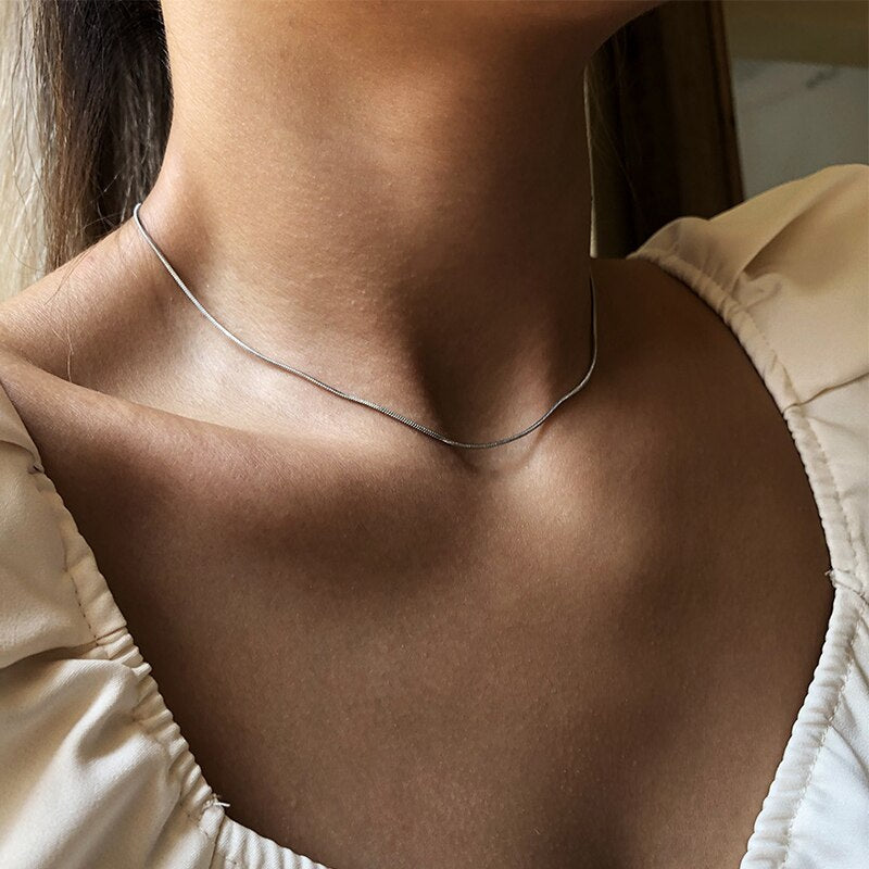 2021 Designer Minimalist Thin Snake Chain Gold Plated Necklaces For Women Niche Sexy Chain Choker Necklaces Jewelry Accessories