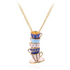 2021 Enamel Tea Cup Pendant Necklace for Women Aesthetic Colourful Sweater Long Neck Chain One Piece Accessories Jewelry Gift