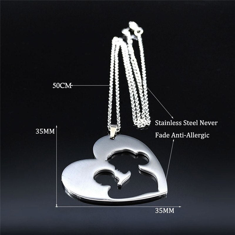 2022 Family Heart Mom Boy Stainless Steel Son Mum Silver Color Chain Necklace for Women Jewelry bijoux femme N4152S01