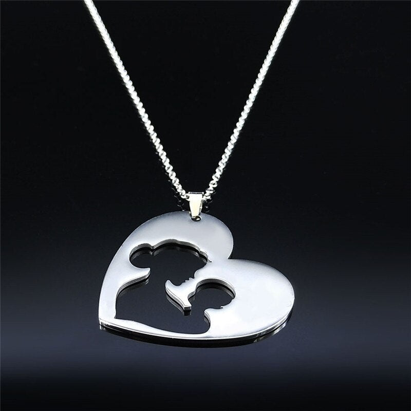 2022 Family Heart Mom Boy Stainless Steel Son Mum Silver Color Chain Necklace for Women Jewelry bijoux femme N4152S01