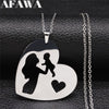 2022 Family Love Heart Baby Mum Stainless Steel Silver Color Chain Necklaces Women Jewelry collier acier inoxydable NXS01
