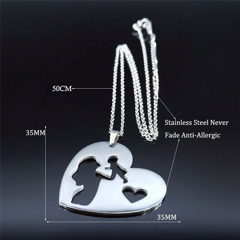 2022 Family Love Heart Baby Mum Stainless Steel Silver Color Chain Necklaces Women Jewelry collier acier inoxydable NXS01