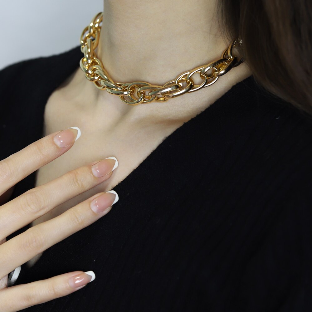 2021 Big Necklace for Women Twist Gold Color Chunky Thick Lock Choker Chain Necklaces Party Punk Jewelry