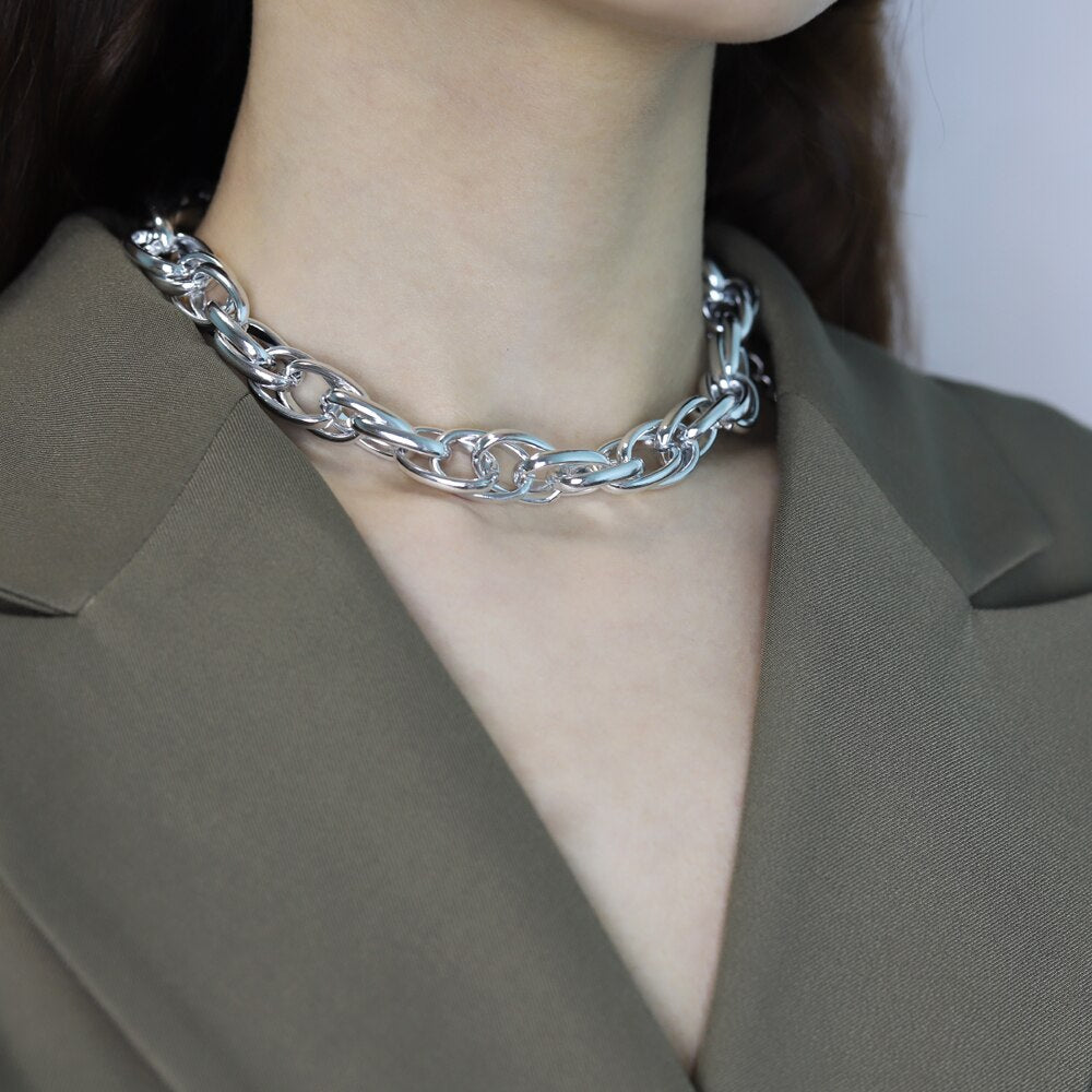 2021 Big Necklace for Women Twist Gold Color Chunky Thick Lock Choker Chain Necklaces Party Punk Jewelry