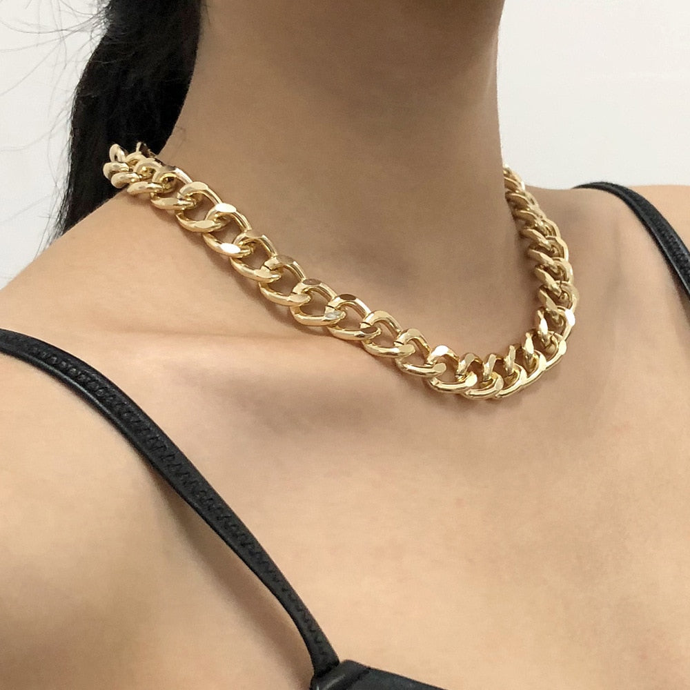2022 Big Necklace for Women Twist Gold Silver Color Chunky Thick Lock Choker Chain Necklaces Party Jewelry