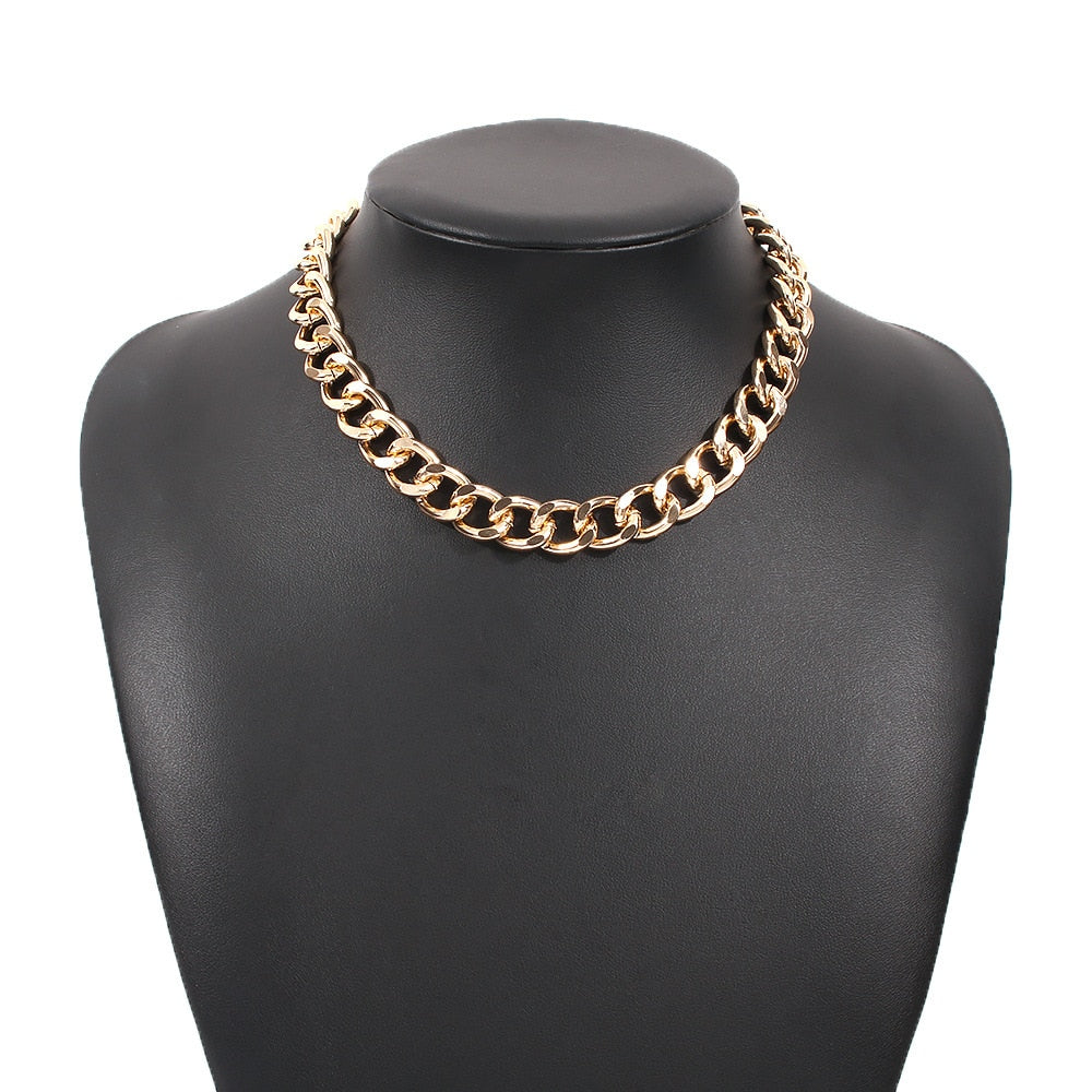 2022 Big Necklace for Women Twist Gold Silver Color Chunky Thick Lock Choker Chain Necklaces Party Jewelry