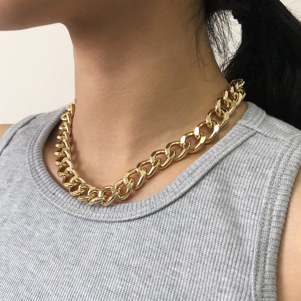 2021  Big Necklace for Women Twist Gold Silver Color Chunky Thick Lock Choker Chain Necklaces Party Jewelry