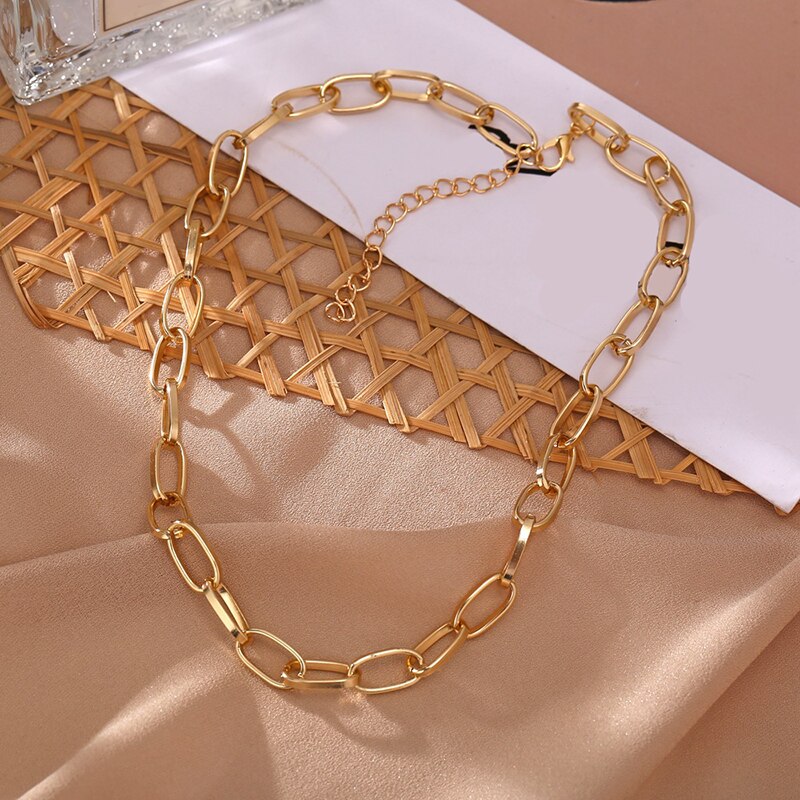 2021 Big Retro Necklace for Women Twist Gold Silver Color Chunky Thick Lock Choker Chain Necklaces Party Jewelry Gifts