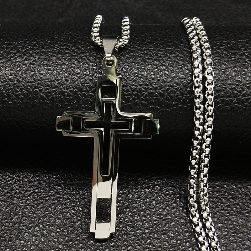 2022 Cross Stainless Steel Necklace for Men Black Color Choker Necklace Jewelry acero inoxidable N4539S02