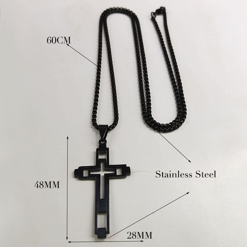 2022 Cross Stainless Steel Necklace for Men Black Color Choker Necklace Jewelry acero inoxidable N4539S02