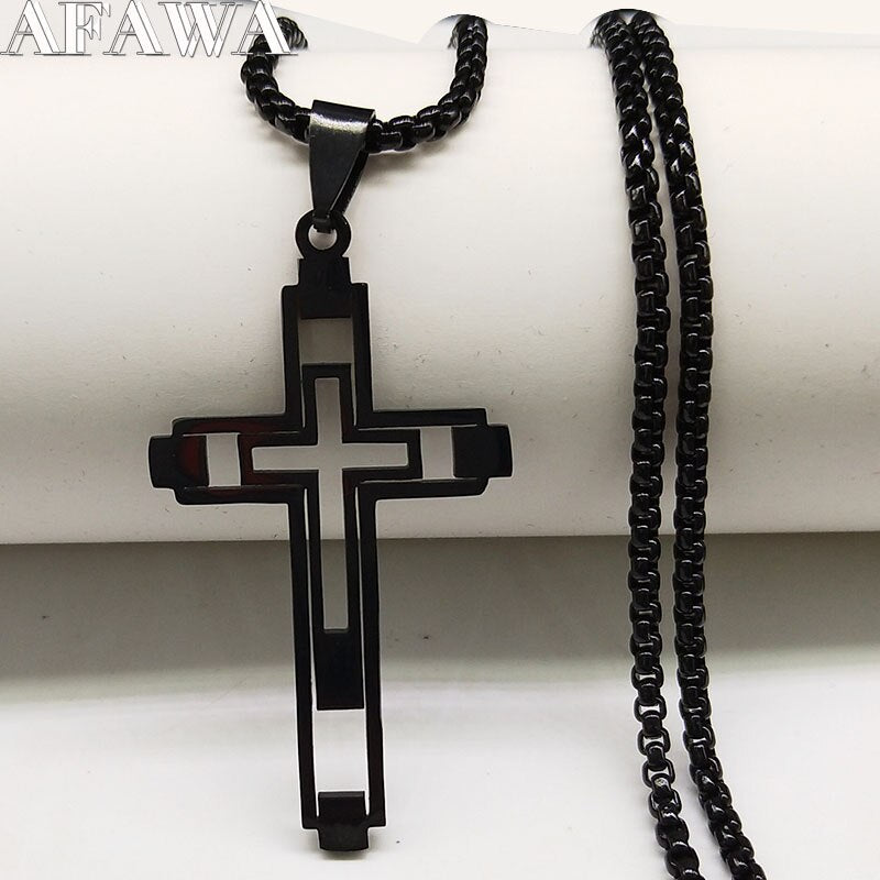 2022 Cross Stainless Steel Necklace for Men Black Color Choker Necklace Jewelry acero inoxidable N4539S02