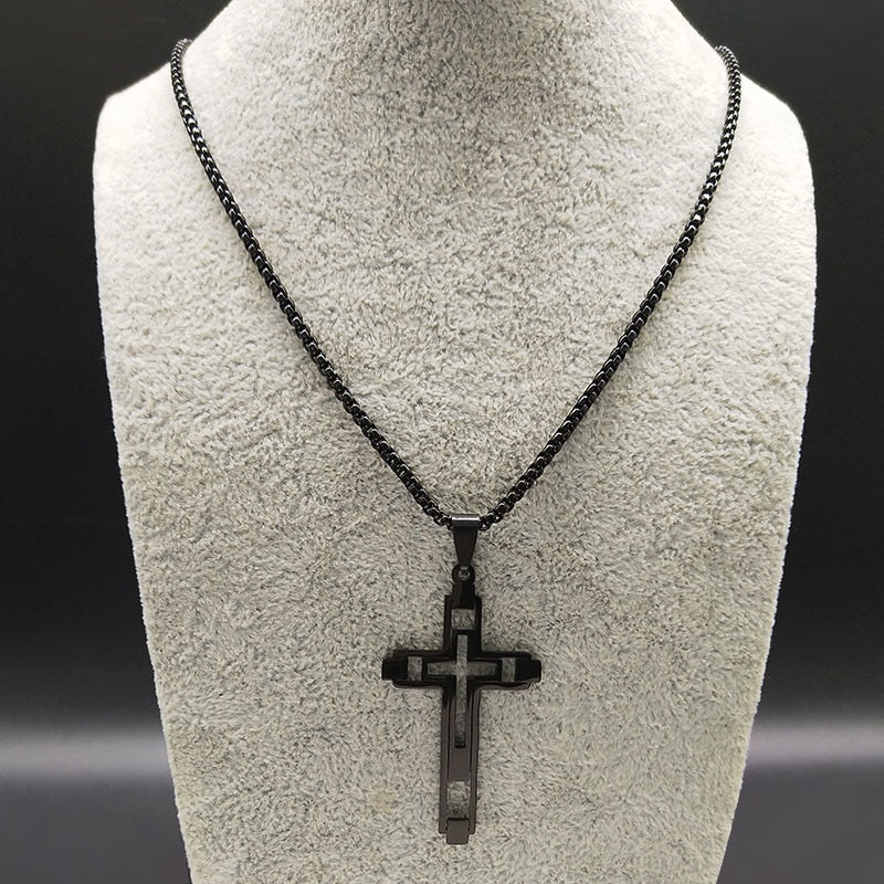 2022 Cross Stainless Steel Necklace for Men Black Color Choker Necklace Jewelry acero inoxidable N4539S02