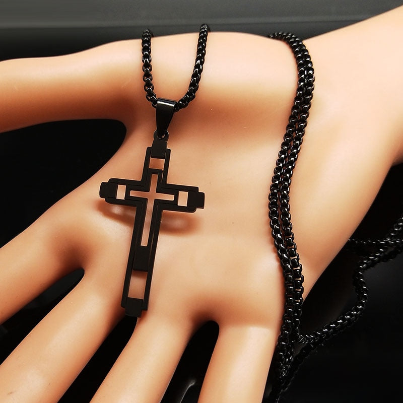 2022 Cross Stainless Steel Necklace for Men Black Color Choker Necklace Jewelry acero inoxidable N4539S02