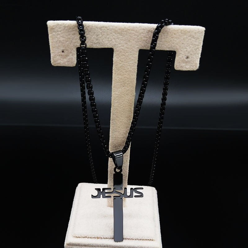 2022 Cross Stainless Steel Necklace for Men Black Color Choker Necklace Jewelry acero inoxidable N4539S02