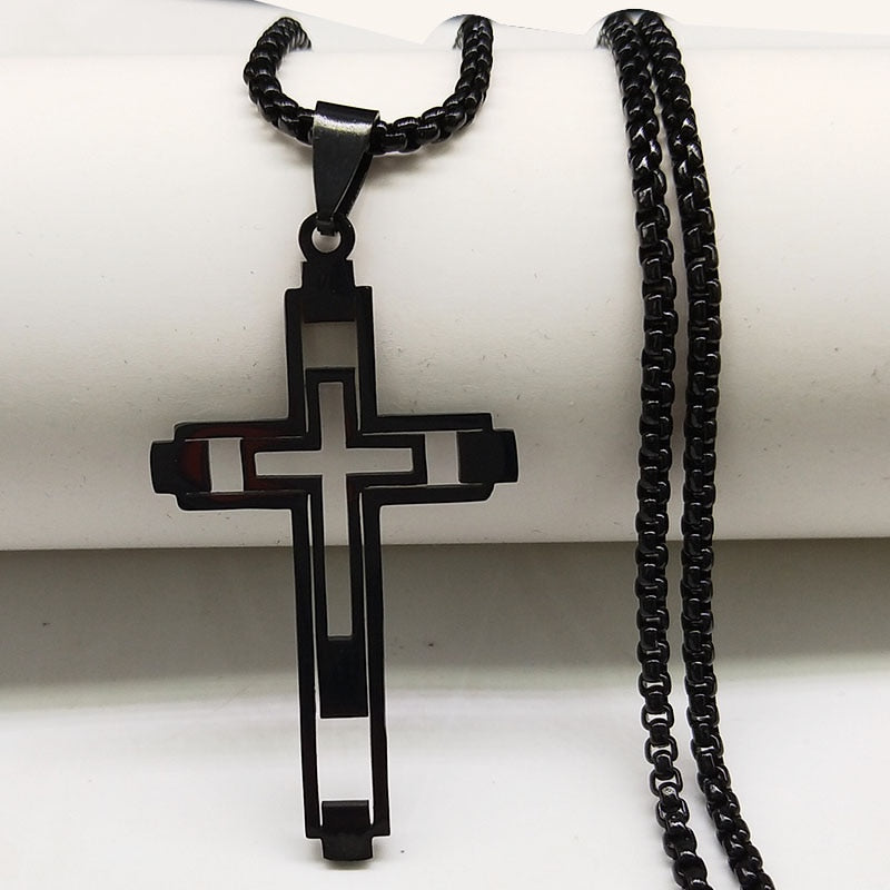 2022 Cross Stainless Steel Necklace for Men Black Color Choker Necklace Jewelry acero inoxidable N4539S02