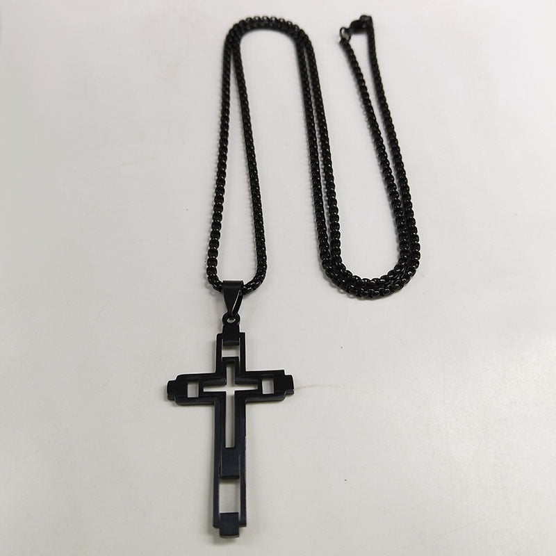 2022 Cross Stainless Steel Necklace for Men Black Color Choker Necklace Jewelry acero inoxidable N4539S02